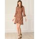 thumbnail image 3 of INSPIRE CHIC Vestido De Patinadora Leopardo Dobladillo Asimétrico 3/4 Mangas De Campana Para Mujer Marrón XS, 3 of 6