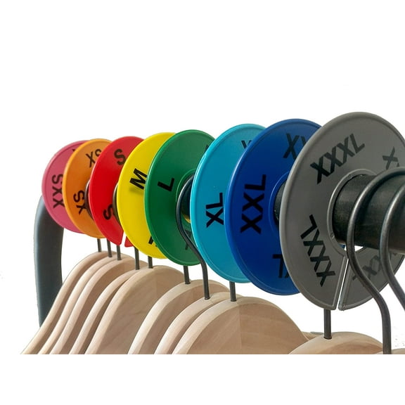 NAHANCO CCKIT4, Mixed Colors, Round Clothing Size Dividers with Black Print for XXS-XXXL and Blank Kit of 40 (8 Sizes of 5 Each)