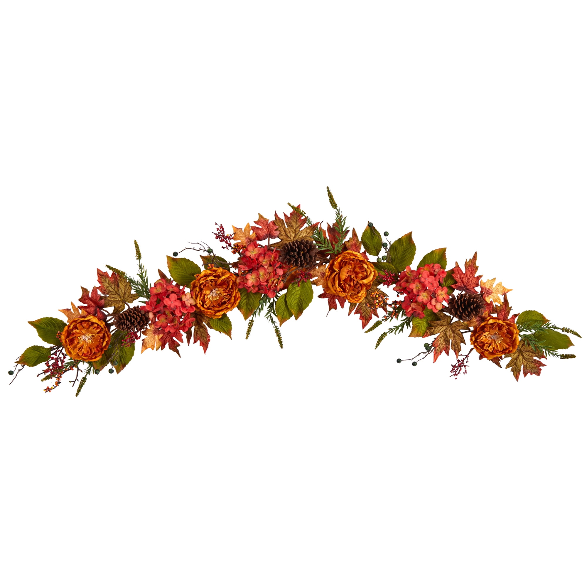 Nearly Natural Unlit Ranunculus Hydrangea Autumn Artificial Garland  72  (Orange)