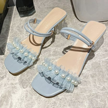 

Cathalem Open Heel Sandals Heel Strap Spring Women s Middle Toe Summer Transparent And Thin Women s Womens Slides Sandals Cute Blue 8.5