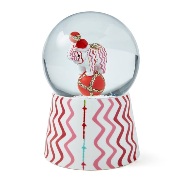 Spode Kit Kemp Christmas Snow Globe - Rik Rak Elephant Snow Globe - Lights Up & Plays Music - Winter Decor with LED Accents - Vibrant Pink & Red Accents for Contemporary Homes