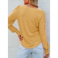 thumbnail image 2 of DOKOTOO Womens Casual Shirred Shoulders Knit Tops V Neck Long Sleeve Solid Color Loose Blouses, 2 of 5