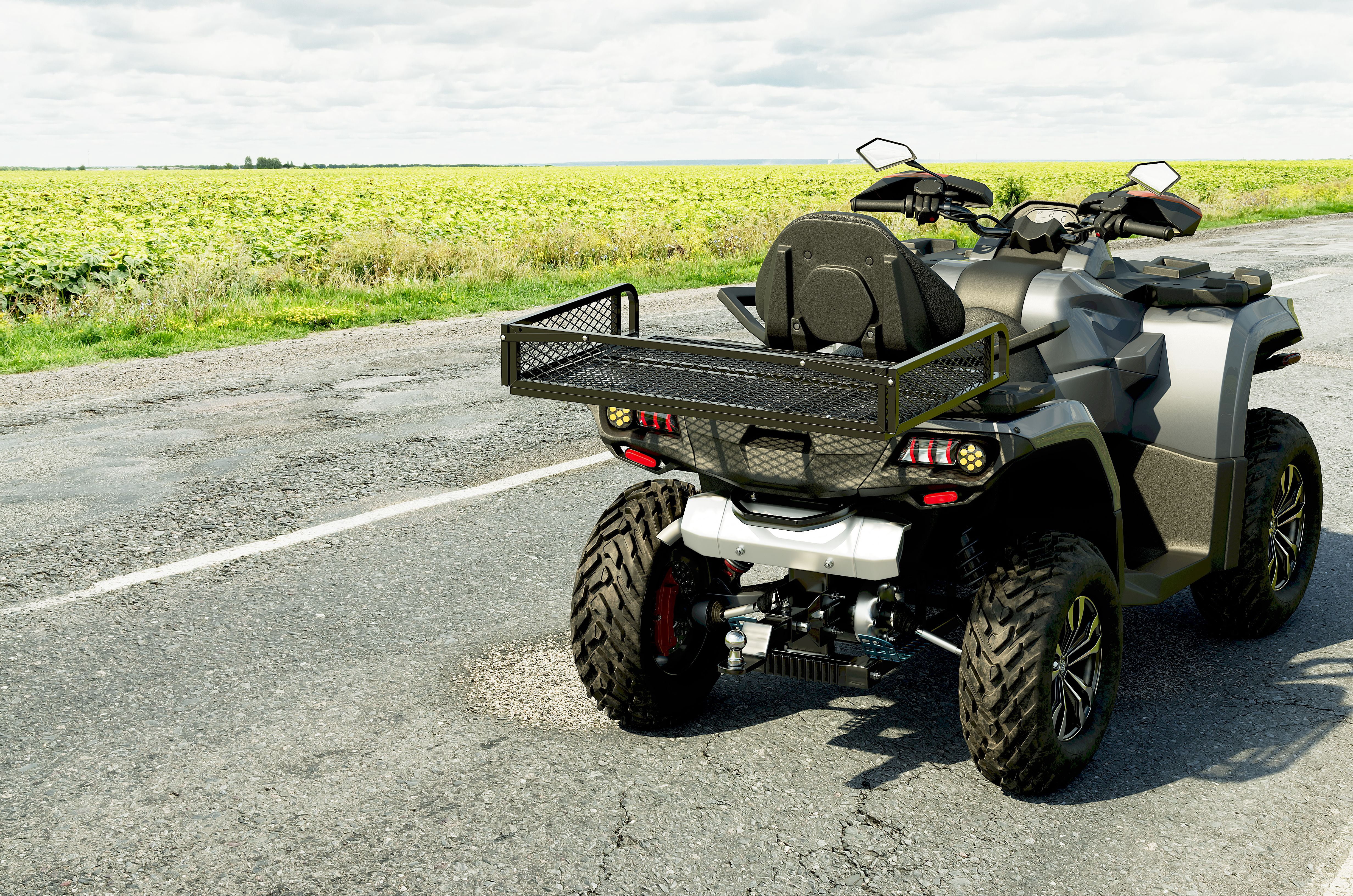 KOJEM 42" Rear Cargo Basket Universal ATV UTV Black Steel Storage Rack Rear Goods Mesh Rack