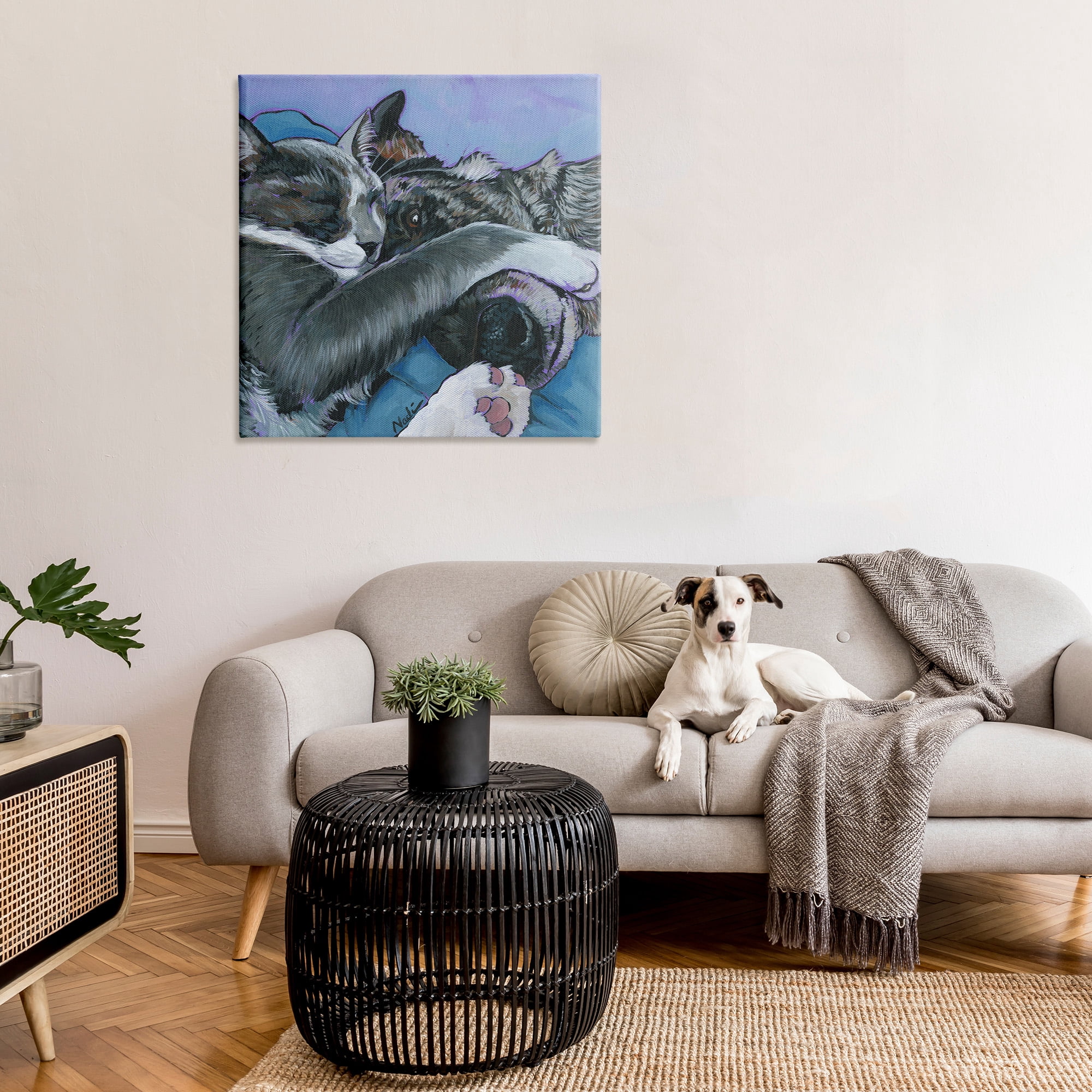 Stupell Industries Cat & Dog Sleeping Animals & Insects Painting Gallery Wrapped Canvas Art Print Wall Art, 36 x 36