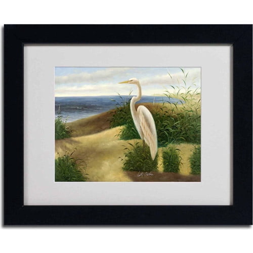 Trademark Fine Art "One Heron at the Beach" Canvas Art by Victor Giton, Black Frame