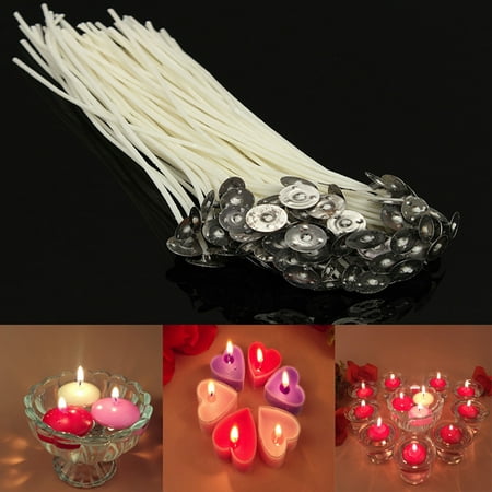 100 Pcs Pack Pre-Waxed White Candle Wicks DIY Candle Wicks Cotton Core with Metal Sustainers for Candle Making