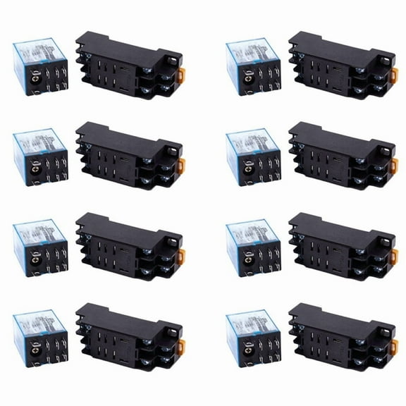 8X 12V DC Coil Power Relay DPDT LY2NJ HH62P-L JQX-13F 10A with PTF08A Socket Base