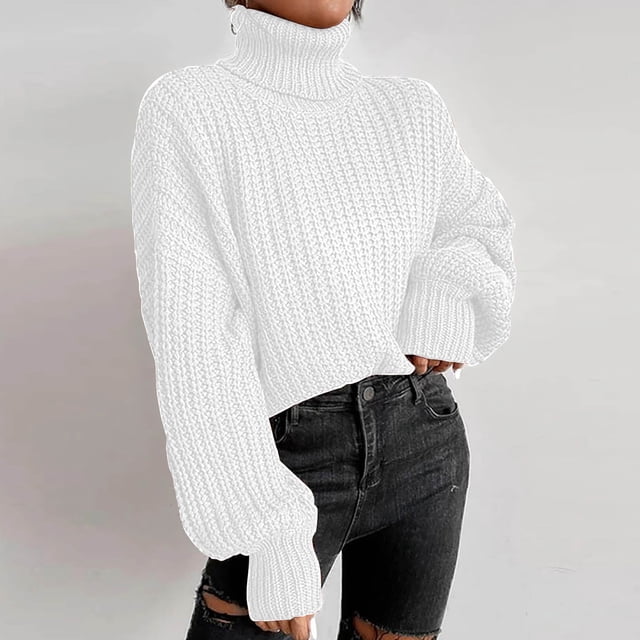 Aqestyerly Cardigans à Capuche pour Femmes Mode Femmes Uni Manches Longues Chandail Col Roulé Décontracté Hauts
