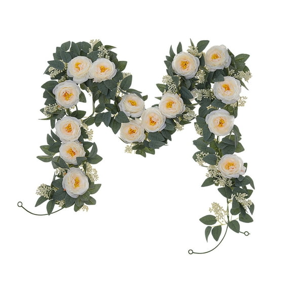 Iumwxz Beige Plastic Artificial Rose Vine Garland Wreath for Valentine's Day and Spring Decorations 175cm 68.9in Long Birthday Party Decoration with Tinsels for Walls Trees and Gift Wrapping
