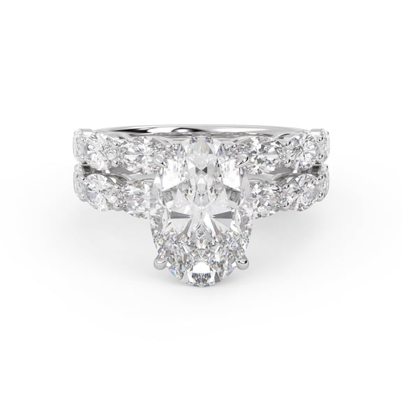 AFFY Bridal Ring Set for Women Center 12.5x8.5mm Oval Cut Lab Created Moissanite Solitaire Engagement Rings with Matching Wedding Band In 14K White Gold Plated 925 Sterling Silver Size-5.5