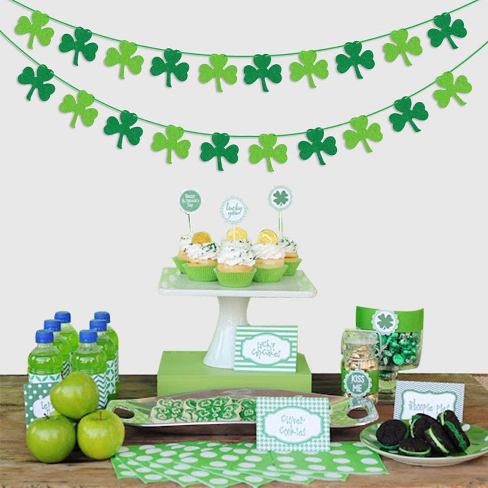 Leutsin Felt Shamrock Garland Banner - 2 Pack﻿ St Patricks Day Decorations Green Clover Easter Banner Hanging Decor Irish Party Supplies Gift for Home Office Fireplace Mantle Wall Party Favors