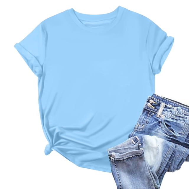 Weiqiqre Hauts pour Femmes Tendance Col Rond T-Shirt Basique - Hauts Mode Été Printemps - T-Shirts Surdimensionnés pour Femmes