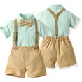thumbnail image 3 of MXIEZI Toddler Baby Boys Clothes Outfit Striped Short Sleeve Dress Shirt with Bowtie Suspender Shorts Kids Campus 2PCS Set for Ages 3 Months-8 Years, 3 of 9