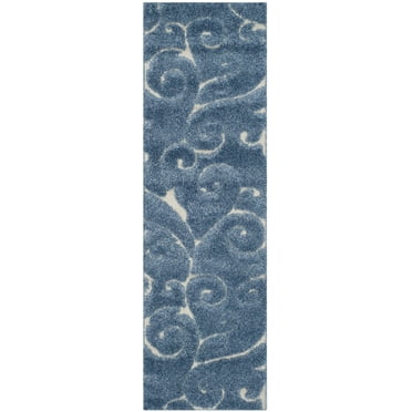SAFAVIEH Florida Doug Floral Vines Shag Runner Rug, Light Blue/Cream, 2'3" x 11'
