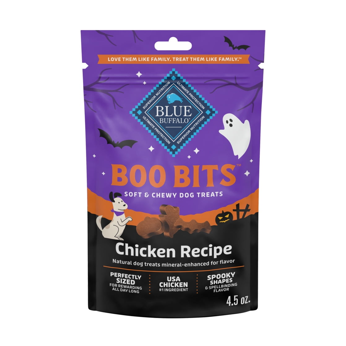 (2 pack) Blue Buffalo Boo Bits Soft & Chewy Halloween Dog Treats, Tasty Chicken Recipe, 4.5-oz Bag