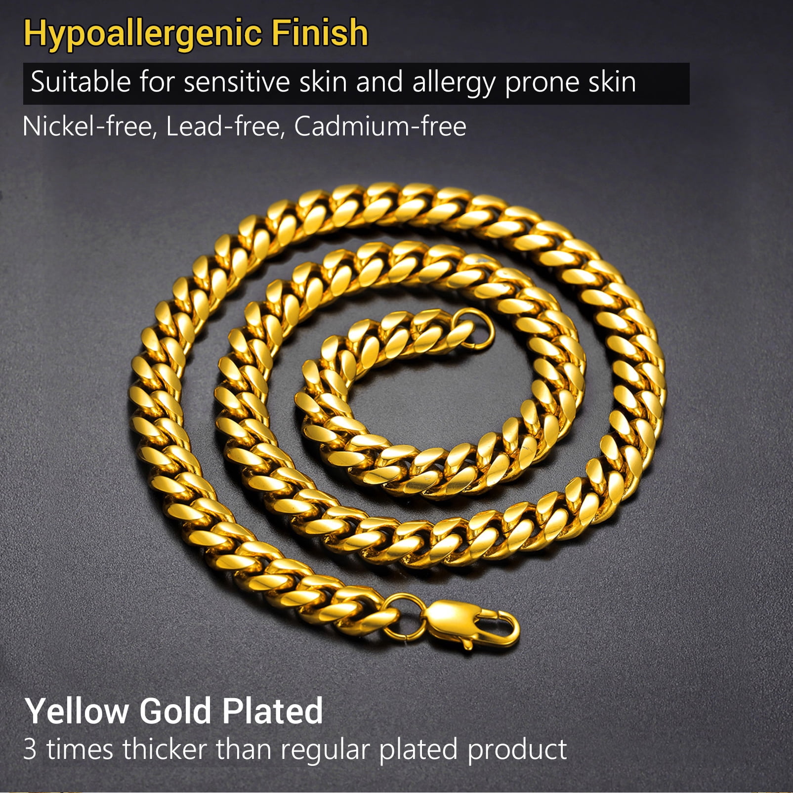 PROSTEEL 14K Gold Plated Cuban Chain for Men Curb Necklace 10mm Thick Hip Hop Mens Gift for Birthday 26 Inch