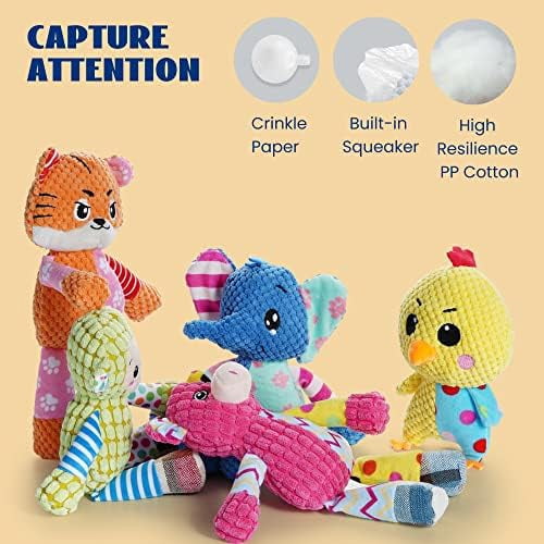 Stuffed Crinkle Squeaky Dog Toys: 5 Pack Cute Animal Plush Toys for Small Medium Size Dogs, Durable Puppy Chew Toys for Boredom and Calming Aid, for Dogs