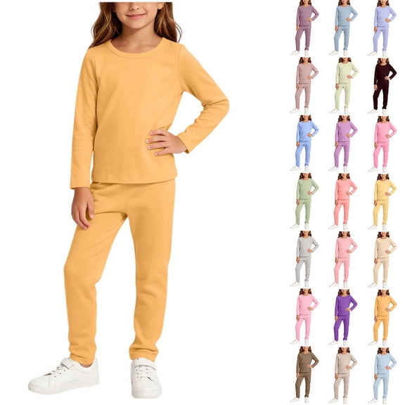 Acaics Boys And Girls Solid Long Sleeve Top And Pants Outfit Set Soft Cotton Casual Loungewear For Kids