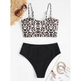 thumbnail image 3 of ZAFUL for Women Swimsuit or Bikini Set Leopard Tied High Rise Tankini Swimwear Light Coffee XL, 3 of 6
