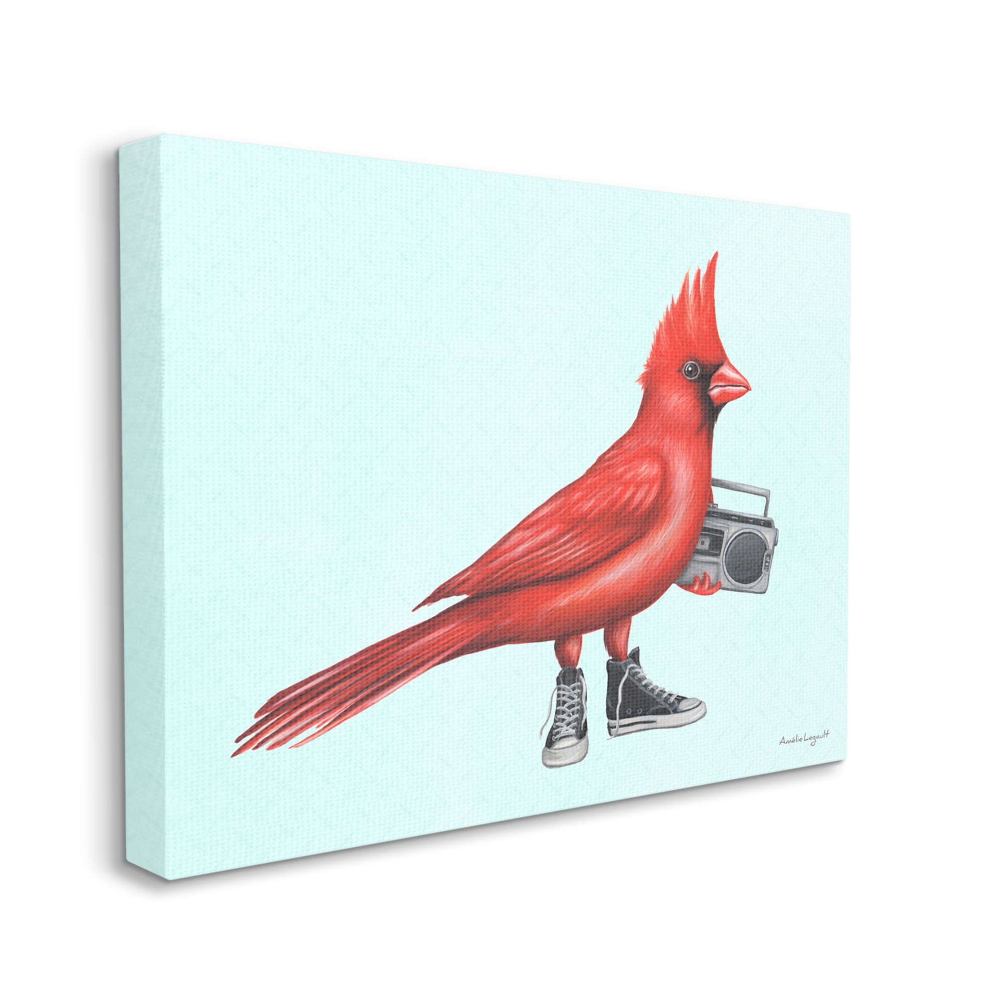 Stupell Industries Cardinal Bird Black Sneakers Retro Boombox Illustration Graphic Art Gallery Wrapped Canvas Print Wall Art, Design by Amelie Legault