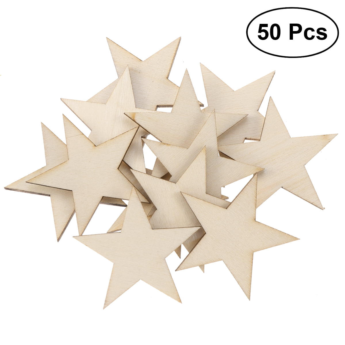 50PCS Star Shaped Wood Pieces Wooden Ornament Wood Log Slices for House Garden Home DIY Art Craft 