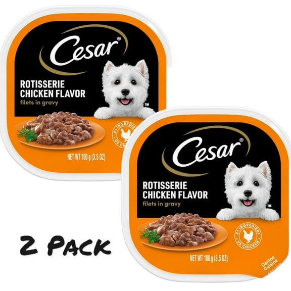 ( 2 Pack ) Cesar Fillets in Gravy Rotisserie Chicken Wet Dog Food, 3.5 oz Tray
