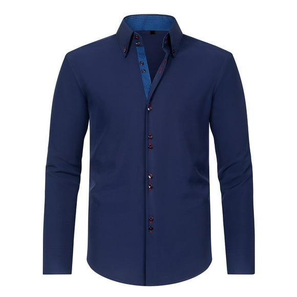 Fengqque Men's Long Sleeve Button Down Shirts Casual Untucked Dress Shirt Beach Wedding Shirts Navy 8(M)
