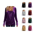 thumbnail image 1 of Hauts Pailletés pour Femmes 2026 Printemps Tendance Y2K Manches Longues Col en V Velours Ample Patchwork T-Shirts Tenue Rave, 1 of 8