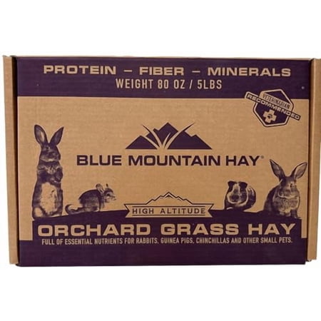 Blue Mountain Hay High Altitude Orchard Grass Hay Pet Food (5 lb) - Fresh, Soft & Leafy, High Fiber Nutrition - Sweet Aroma, Additive-Free, Supports Digestion, Dental Health & Natural Foraging