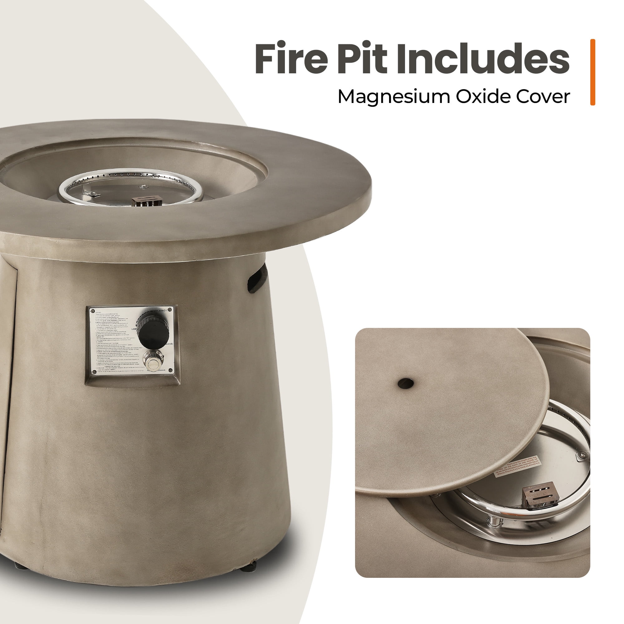 VENTOPYR 31.5'' Round Propane Fire Pit,40,000 BTU Concrete Fire Pit Table