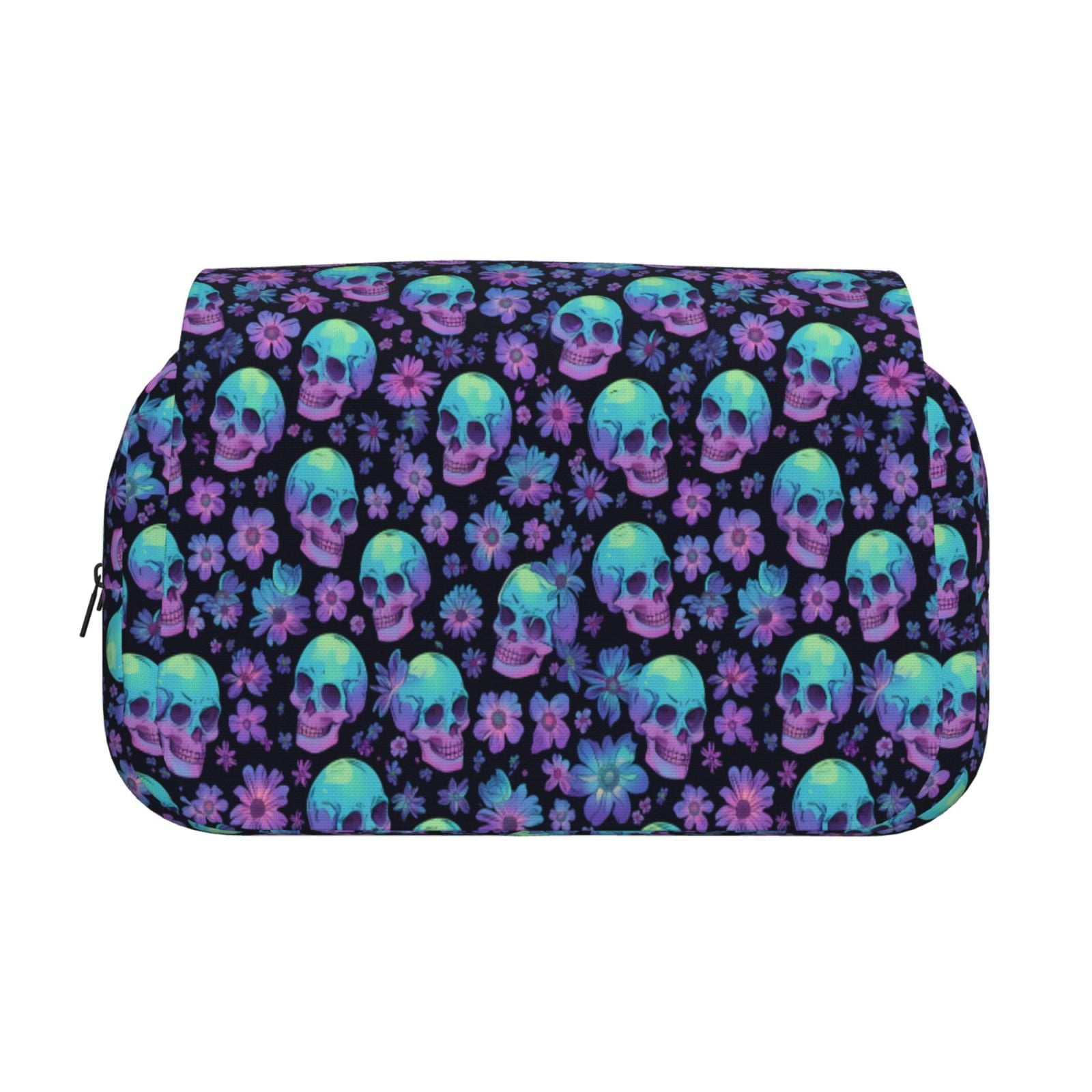 Rateoe Skull daisy Gradient Pattern Double Clamshell Pen Case, Storage Organizer with Two Zipper Compartments– Holds Up to 50 Pencils & Pens