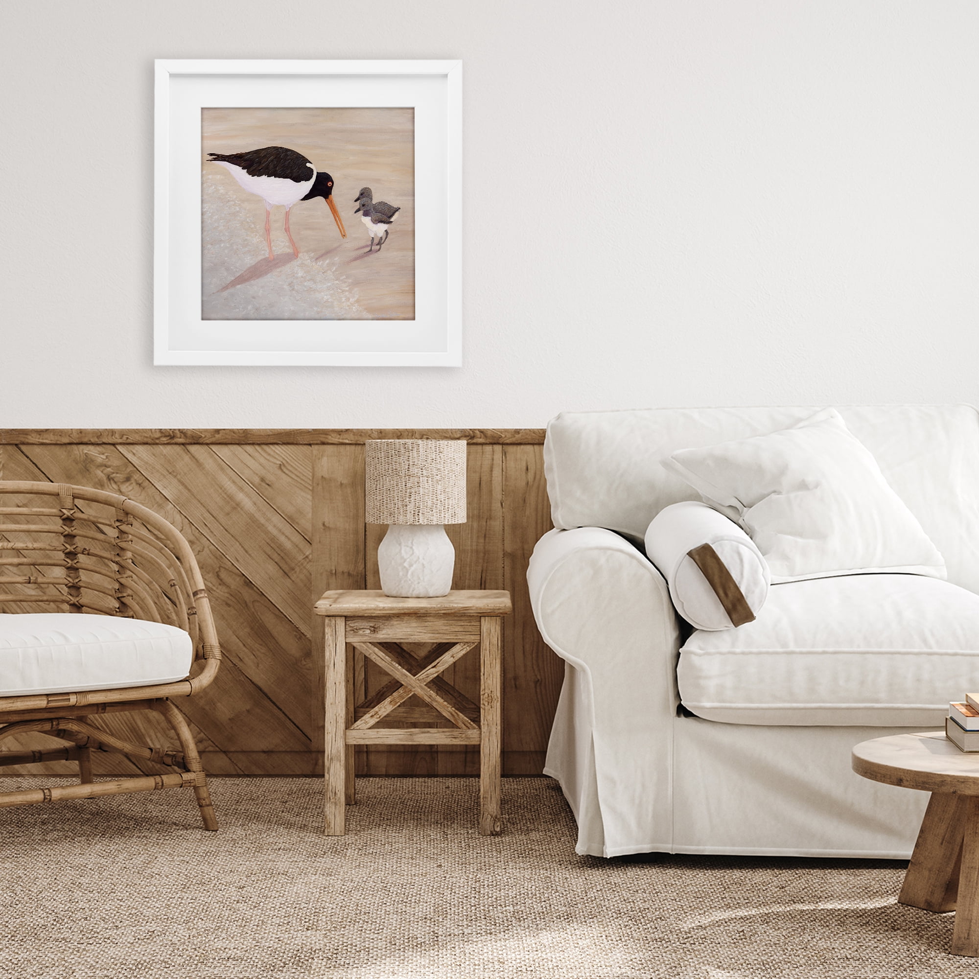 Stupell Industries American Oyster Catcher & Chicks White Framed Print Under Glass, design by Barbara Fallenbaum