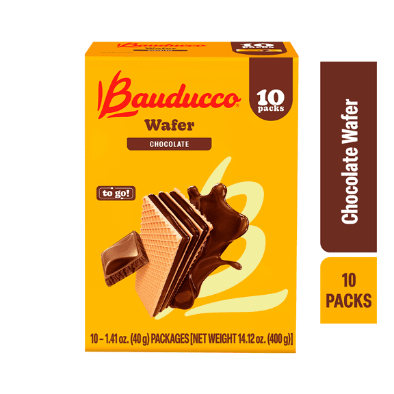 Bauducco Mini Chocolate Wafers, Crispy and Delicate Wafer Cookies with 3 Decadent Layers of Chocolate Cream, No Artificial Flavors or Colors, Pack of 10, 14.12 oz