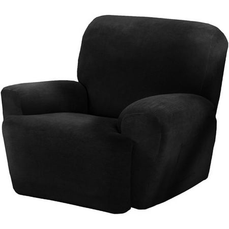 Maytex Stretch Collin 4 Piece Recliner Armchair Furniture Cover Slipcover with Side Pocket, Black
