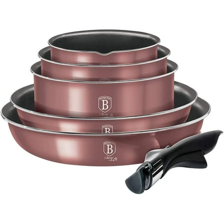 

bzfwm Berlinger Haus Cookware Set - Marble Finish with Detached Ergonomic Handle - Turbo Induction Based Precision Fit Tempered Glass Lids and 3-Layer Marble Coating - | 12-Pieces