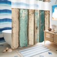 thumbnail image 5 of No Hook Shower Curtain, Farmhouse Teal Brown Shower Curtains for Bathroom with See Through Top Window, Vintage Retro Ombre Wooden Waterproof & Washable Bath Curtain 66"x72", 5 of 9