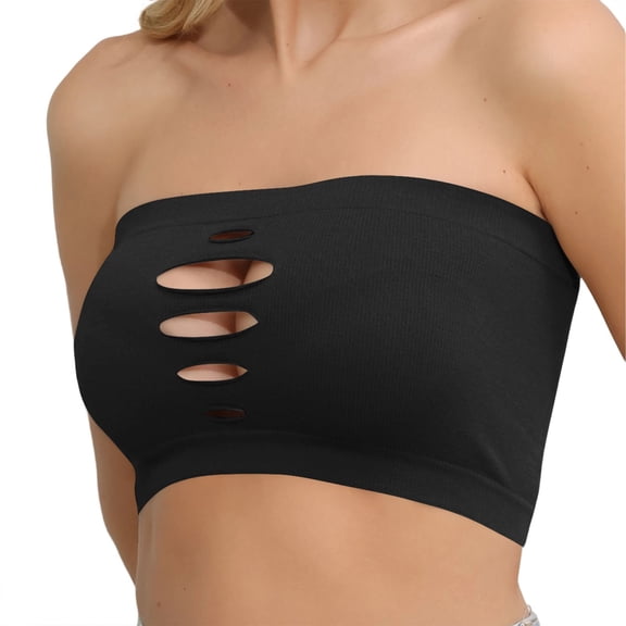 HXWCHs Strapless Bras for Women Hollow Out No- Bandeau Push Up Wireless | Breathable Seamless No Underwire Tube Top Bra Size: L Black