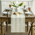 thumbnail image 4 of Sm:)e Beige Farmhouse Woven Rustic Hollow Table Runner, Boho Table Runner 12x72 Inch, Dining Kitchen Home Decor, 4 of 7