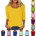 thumbnail image 5 of ERkkoi 3/4 Length Sleeve Womens Tops Casual Loose Fit Crewneck T Shirts Cute Solid Three Quarter Length Tunic Tops Pink XL, 5 of 5