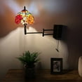 thumbnail image 6 of Tiffany Style Sconce Lamp Swing Arm Blue Stained Glass Dragonfly LED Bulb Included 13”W*8”D*15”H, 6 of 11