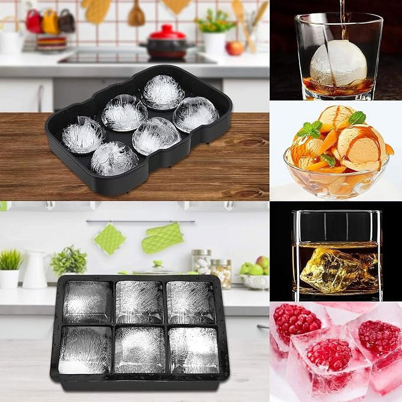 &nbsp;Silicone ice Cube Trays for Freezer, 6 Round Ice Ball Maker Trays, Reusable BPA Free ( Pack of 2 )