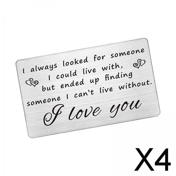 4x Tarjeta de Inserción de Cartera Grabada, Tarjetas de Regalo de Aniversario, Inserción de Tarjeta de Cartera de Metal para El Día de San Valentín Pa 4 piezas