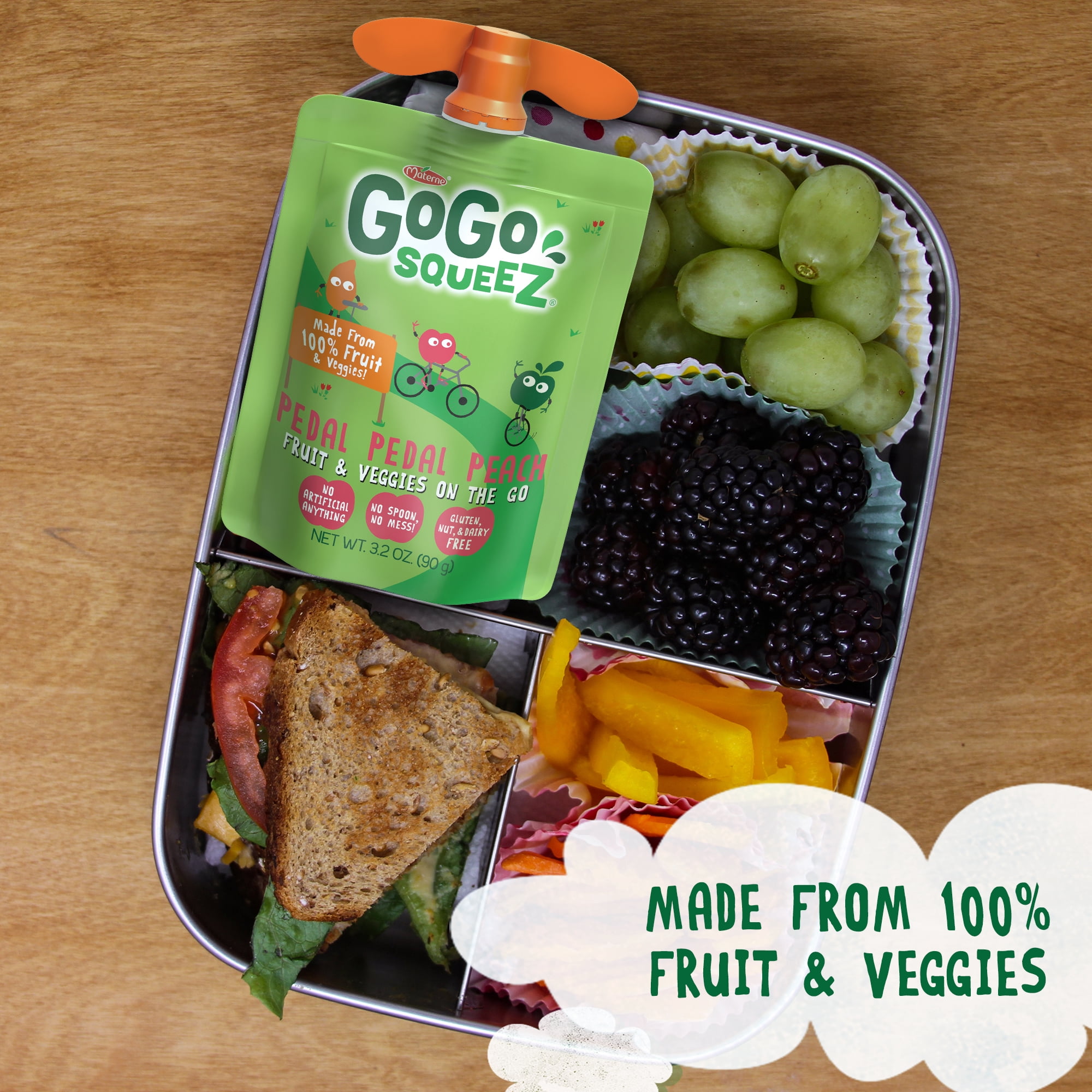 (4 Pack) GoGo squeeZ Fruit & VeggieZ Gluten-Free Peach Snack Pouch, 3.2 oz, 4 Pack