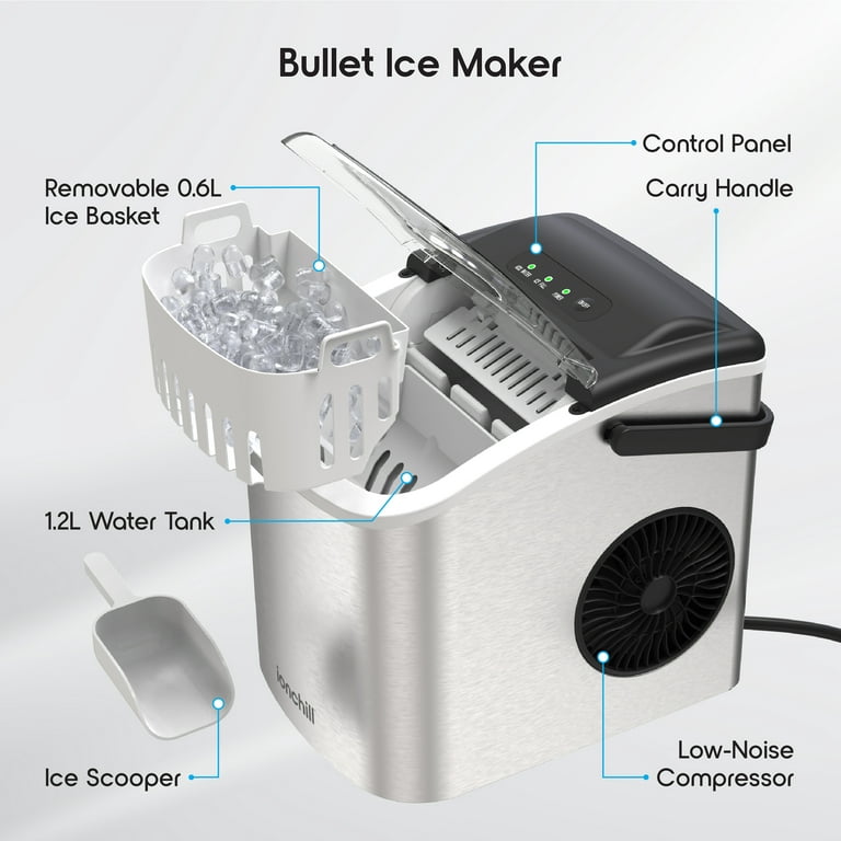 Ionchill Quick Cube Ice Machine, 26lbs/24hrs Portable Countertop Bullet Ice  Maker 