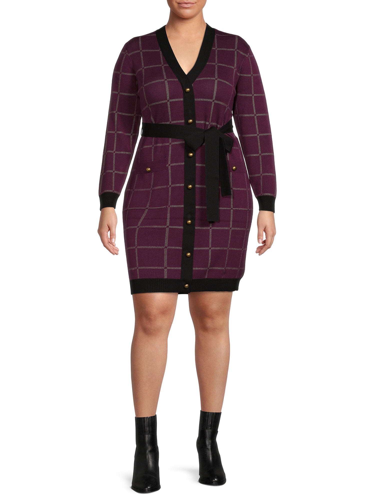Belted Plaid Sweater Dress - Walmart 