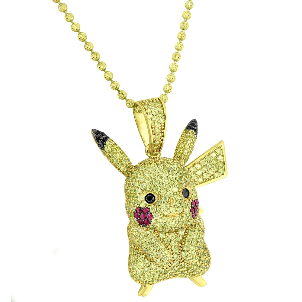 Master Of Bling Pikachu Pendant Necklace Yellow Lab Created Cubic
