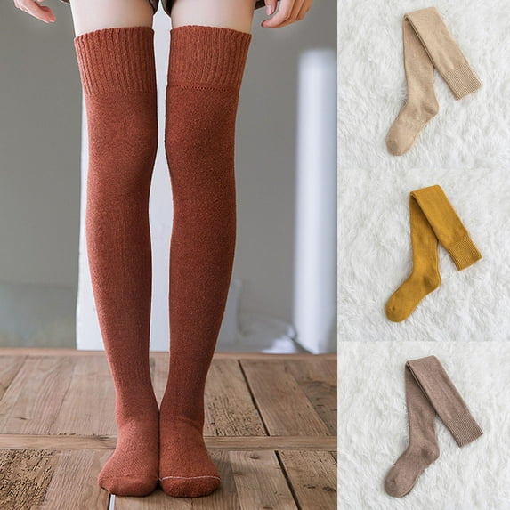 Dengjunhu 1Pair Women Stockings All Match Keeping Warmth Cotton Over Knee Thigh Socks for Daily Wear