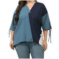 thumbnail image 1 of Summer Plus Size Tops for Women V Neck Loose Oversized T Shirts Lace up Half Sleeve Blouses Colorblock Tunic Tops, 1 of 7