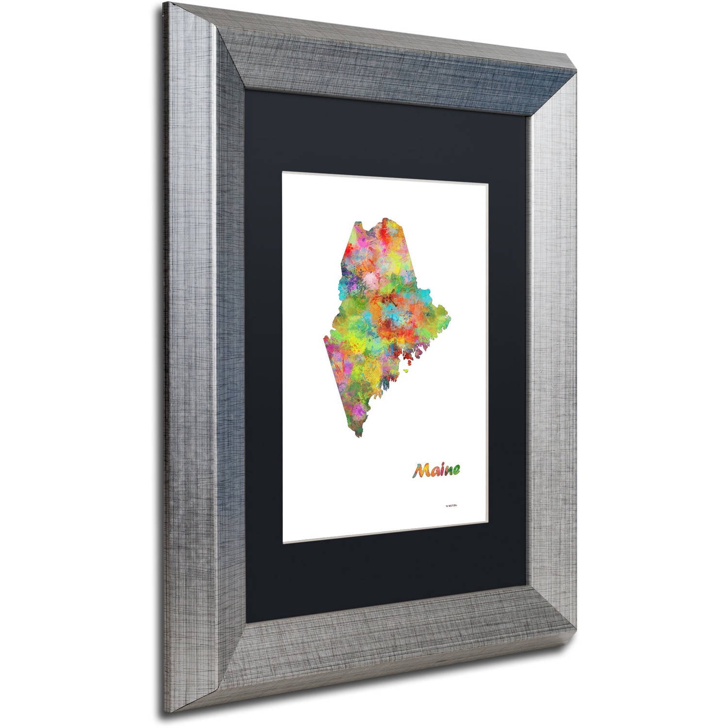 Trademark Fine Art "Maine State Map-1" Canvas Art by Marlene Watson, White Matte, Silver Frame
