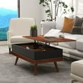thumbnail image 7 of Walnut Rattan Lift Top Coffee Table with Hidden Storage - Durable Particleboard & Pine Wood, Versatile for Living Room, Workspace, 39.25" W x 21.75" D, 7 of 7